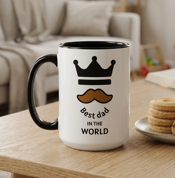 Taza Best Dad in the World | Tazas para Papá | Taza Blanca y Negra de 15 oz