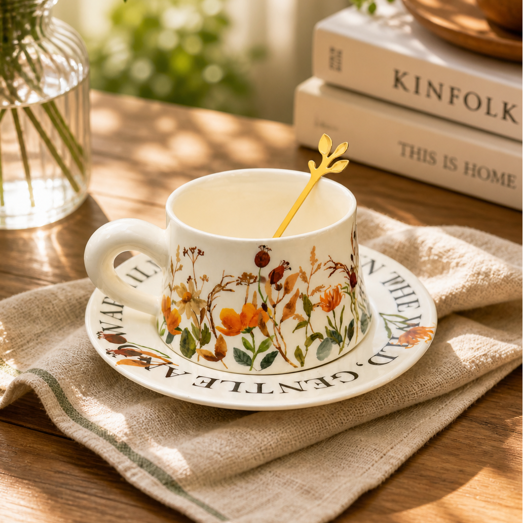 Taza de Flores con Plato | Tazas para Ellas