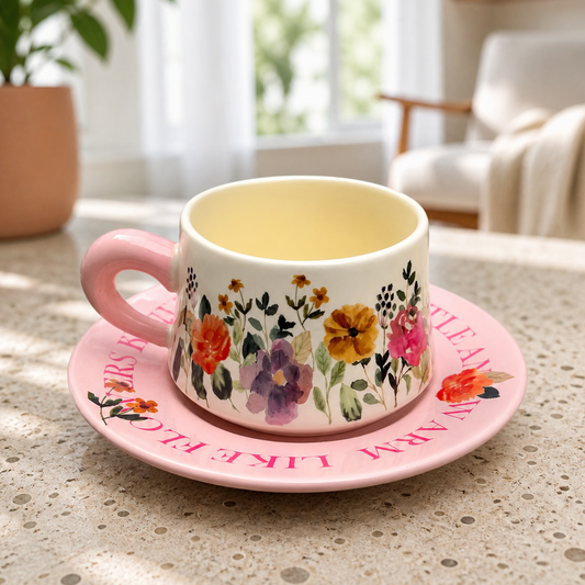 Taza de Flores con Plato de Colores | Tazas para Ellas