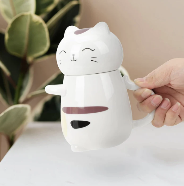 Taza Gatito Kawaii con Tapa y Cuchara - Taza Gatos