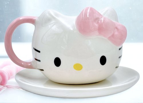 Taza Hello Kitty Rosada con Plato - Tazas Hello Kitty