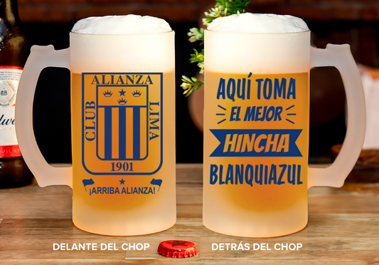 Chop Aquí Toma el Mejor Hincha Blanquiazul - Chop Cervecero Pavonado de Alianza Lima- Chops Cerveceros de Fútbol