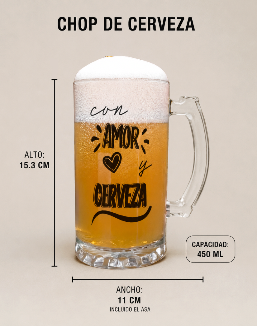 Chop Cervecero Con Amor y Cerveza | Chop Cervecero Papá | Chop Transparente