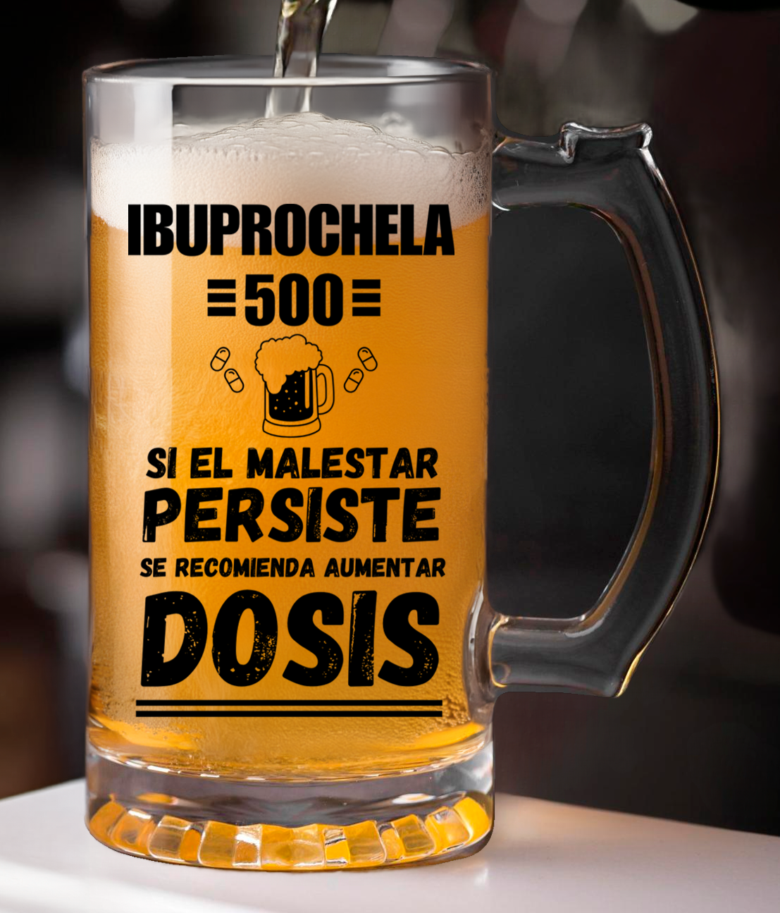 Chop Cervecero Transparente Ibuprochela 500 - Chop Cervecero Día del Padre - Chops para Papá