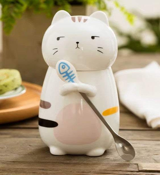 Taza Gatito Kawaii con Tapa y Cuchara - Taza Gatos