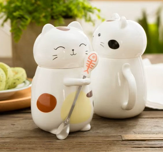 Taza Gatito Kawaii con Tapa y Cuchara - Taza Gatos