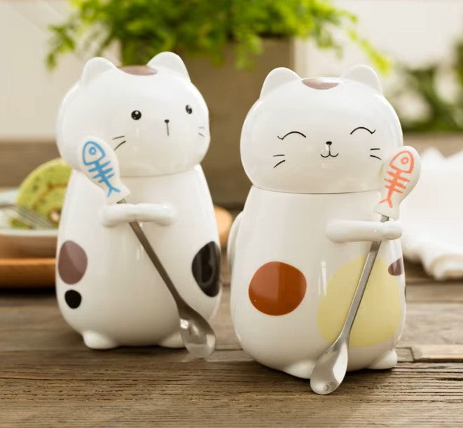 Taza Gatito Kawaii con Tapa y Cuchara - Taza Gatos