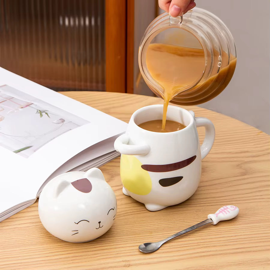 Taza Gatito Kawaii con Tapa y Cuchara