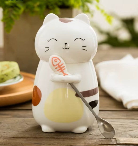 Taza Gatito Kawaii con Tapa y Cuchara - Taza Gatos