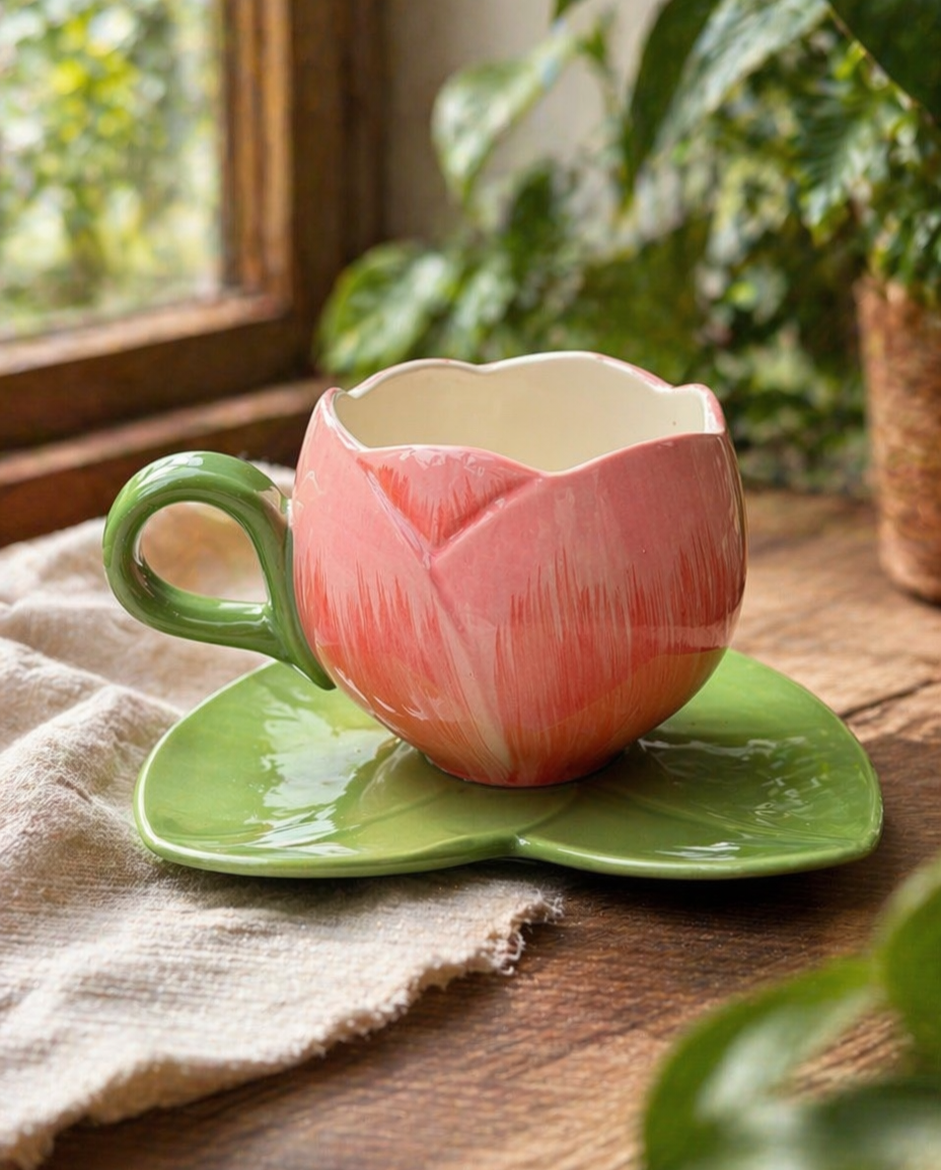 Hermoso Tulipán con Plato | Tazas para Ellas