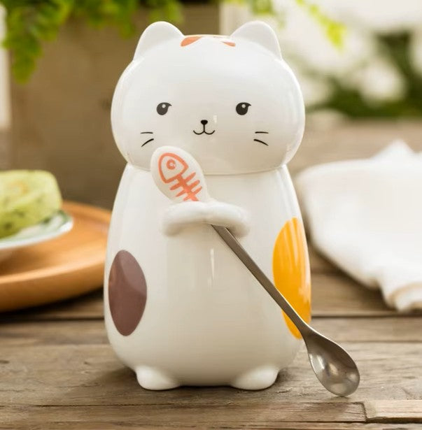 Taza Gatito Kawaii con Tapa y Cuchara