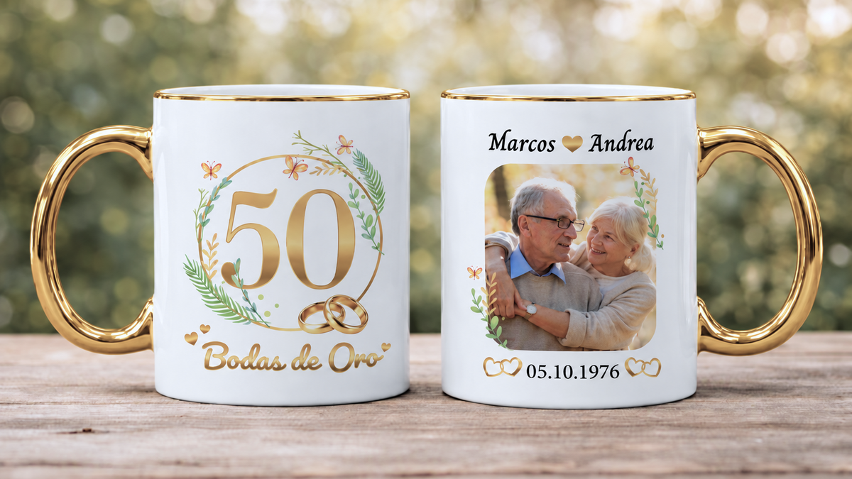 Taza Bodas de Oro Personalizado con Nombre y Foto