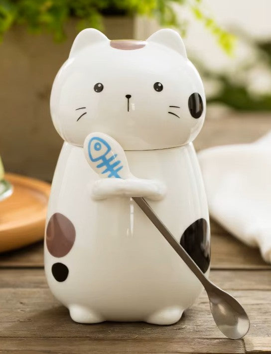 Taza Gatito Kawaii con Tapa y Cuchara - Taza Gatos
