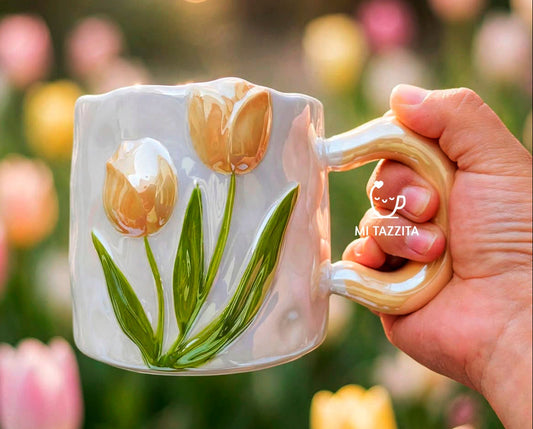 Taza Tulipanes Perlado Brillante