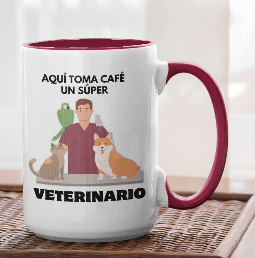 Taza Aquí Toma Café un Súper Veterinario - Taza para Veterinario