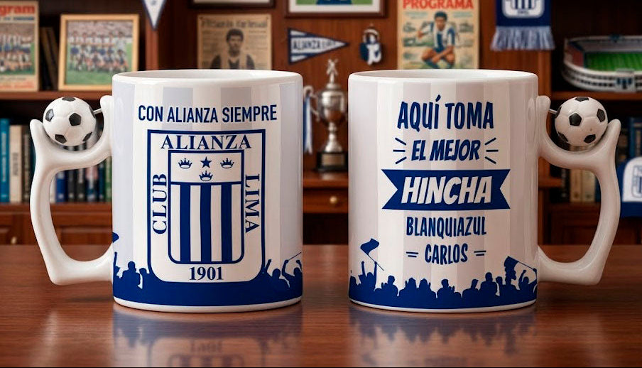 Taza Aquí Toma el Mejor Hincha Blanquiazul con Nombre - Taza Asa de Pelota - Taza de Fútbol - Tazas Alianza Lima 11 oz
