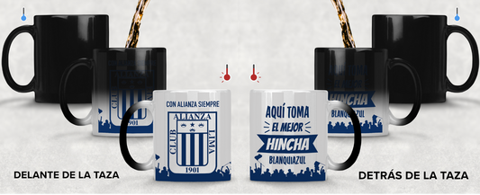 Taza Aquí Toma el Mejor Hincha Blanquiazul - Taza Mágica 11 oz - Taza de Fútbol - Tazas Alianza Lima