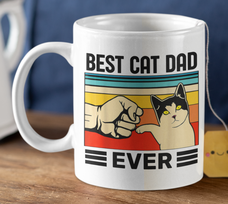 Taza Best Cat Dad Ever - Taza Blanca 11 oz - Taza Gato