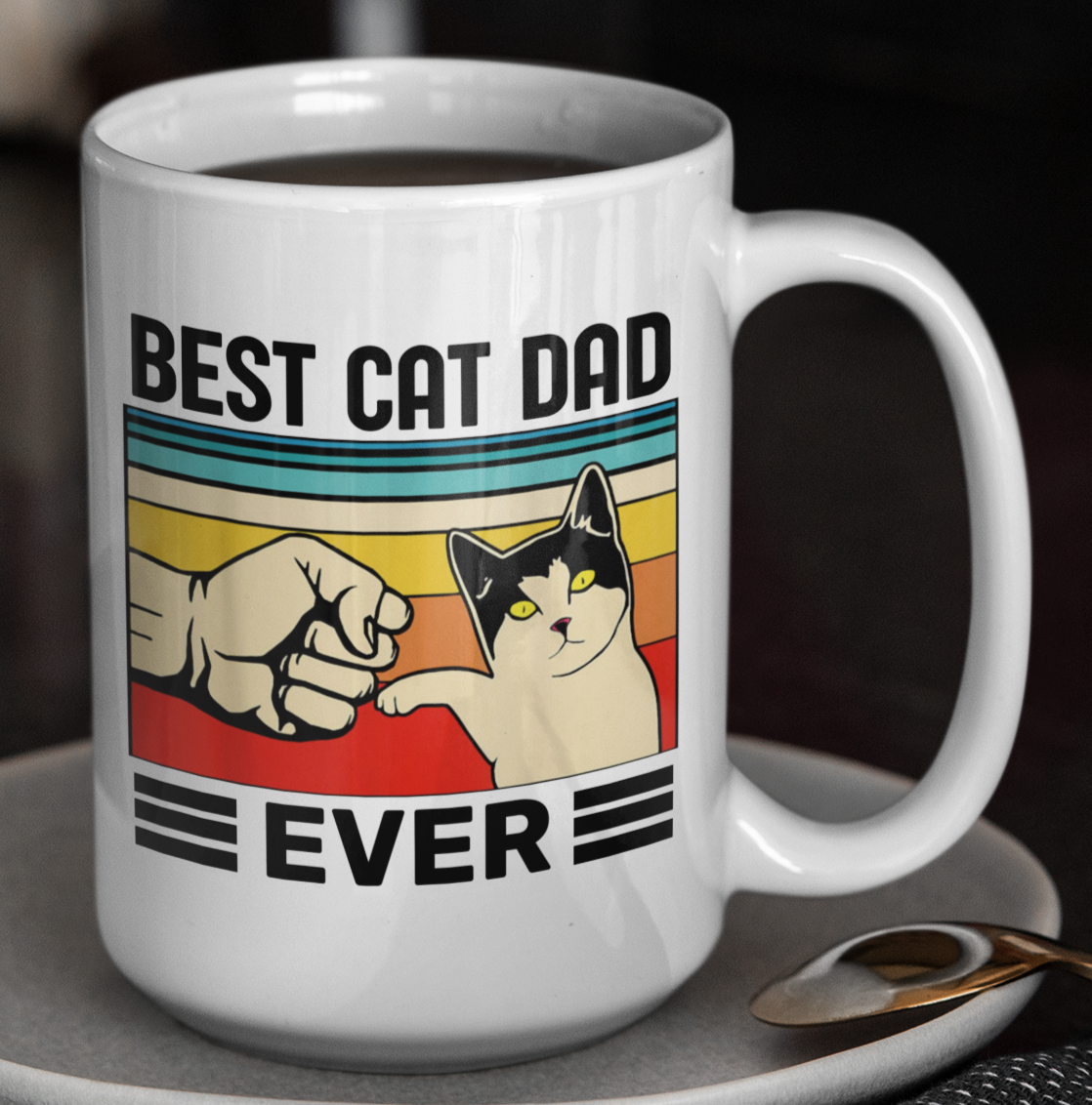 Taza Best Cat Dad Ever - Taza Blanca 15 oz - Taza Gato