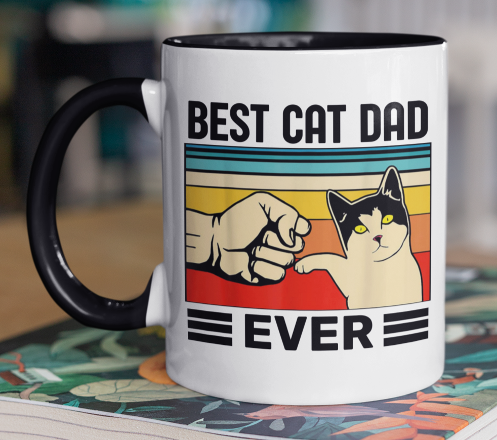 Taza Best Cat Dad Ever - Taza Blanca y Negra 11 oz - Taza Gato