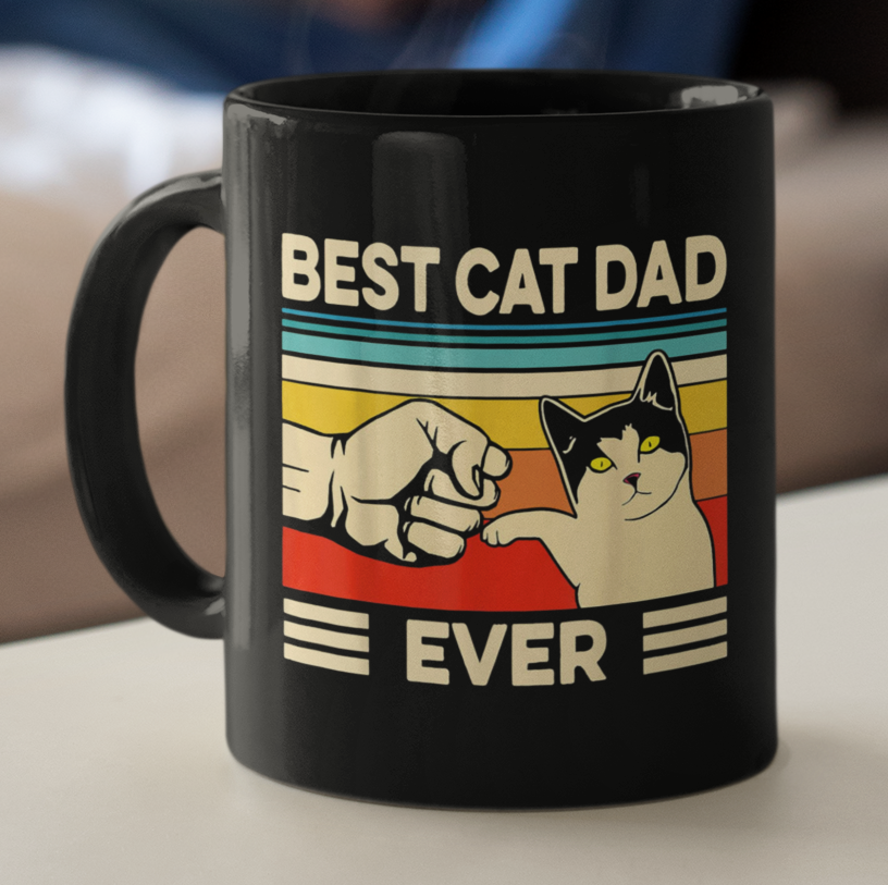 Taza Best Cat Dad Ever - Taza Negra 11 oz - Taza Gato