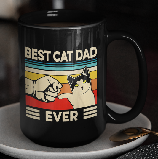 Taza Best Cat Dad Ever - Taza Negra 15 oz - Taza Gato