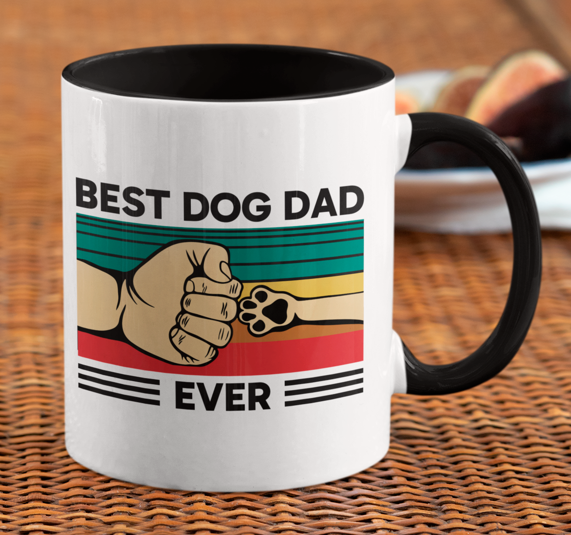 Taza Best Dog Dad Ever - Taza Blanca y Negra de 11 oz . Tazas de Perros