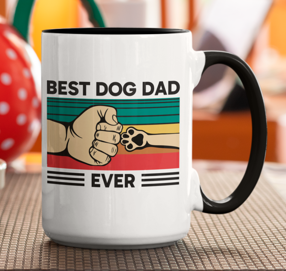 Taza Best Dog Dad Ever - Taza Blanca y Negra de 15 oz . Tazas de Perros