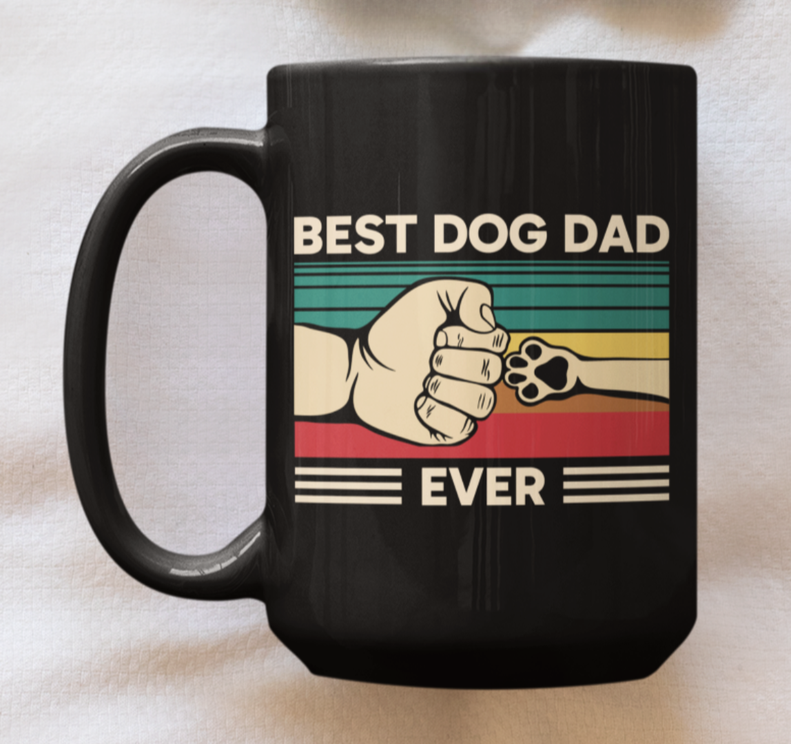 Taza Best Dog Dad Ever - Taza Negra de 15 oz-Tazas de Perros