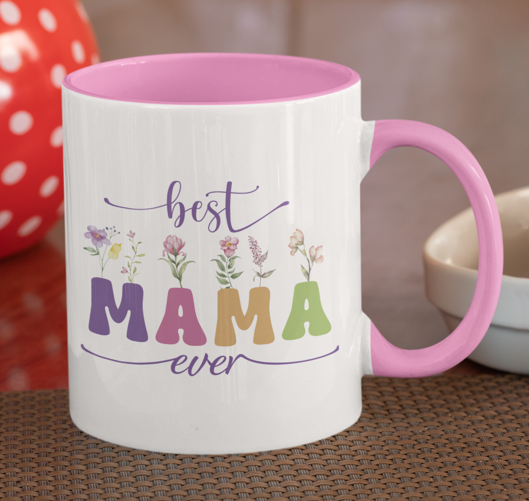 Taza Best Mama Ever Blanca y Rosada 11 oz - Taza para Mamá - Taza día de la Madre