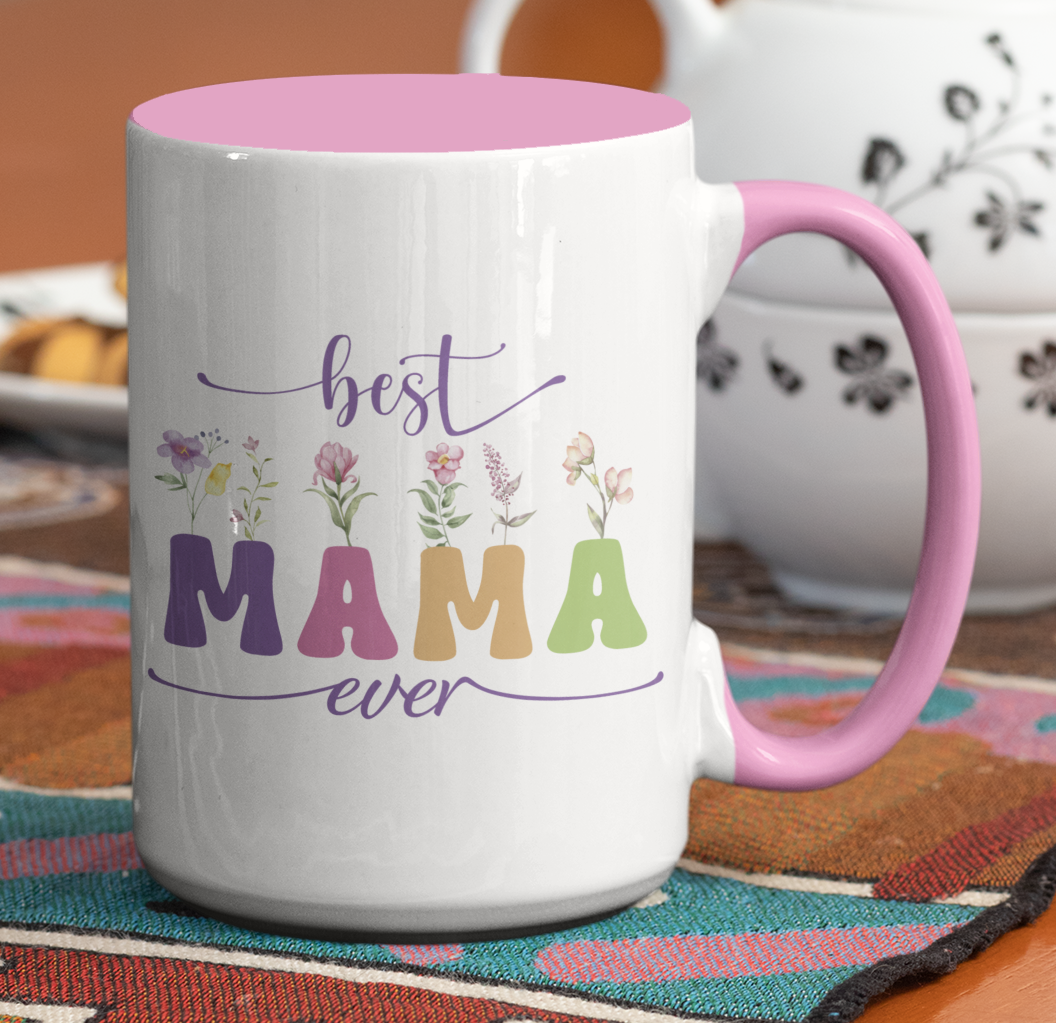 Taza Best Mama Ever - Taza Blanca y Rosada 15 oz - Taza para Mamá - Taza día de la Madre