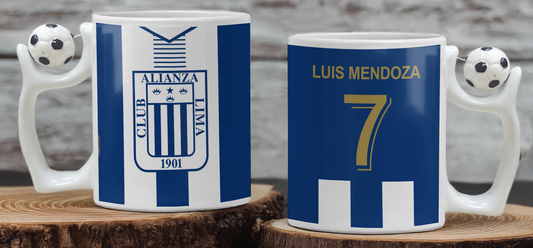 Taza Camiseta Alianza Lima Personalizada - Taza Asa Pelota 11 oz - Taza de Fútbol - Tazas Alianza Lima