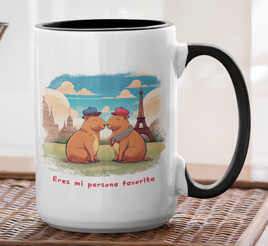 Taza Capibaras Enamoradas en París - Taza San Valentín para Parejas
