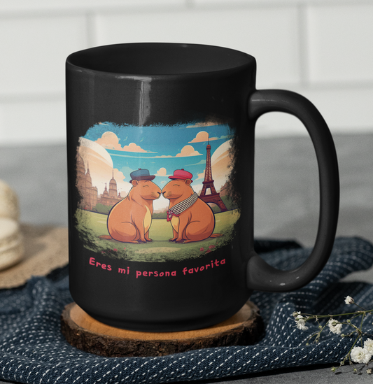 Taza Capibaras Enamoradas en París - Taza San Valentín para Parejas