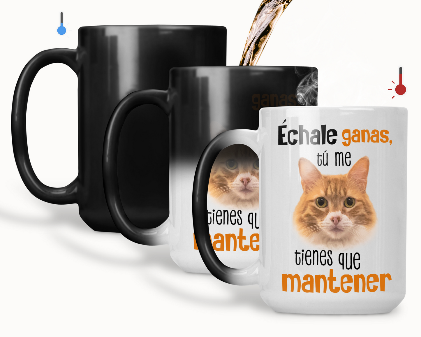 Taza Échale Ganas con tu Gato - Taza Mágica 15 oz - Taza de Gatos