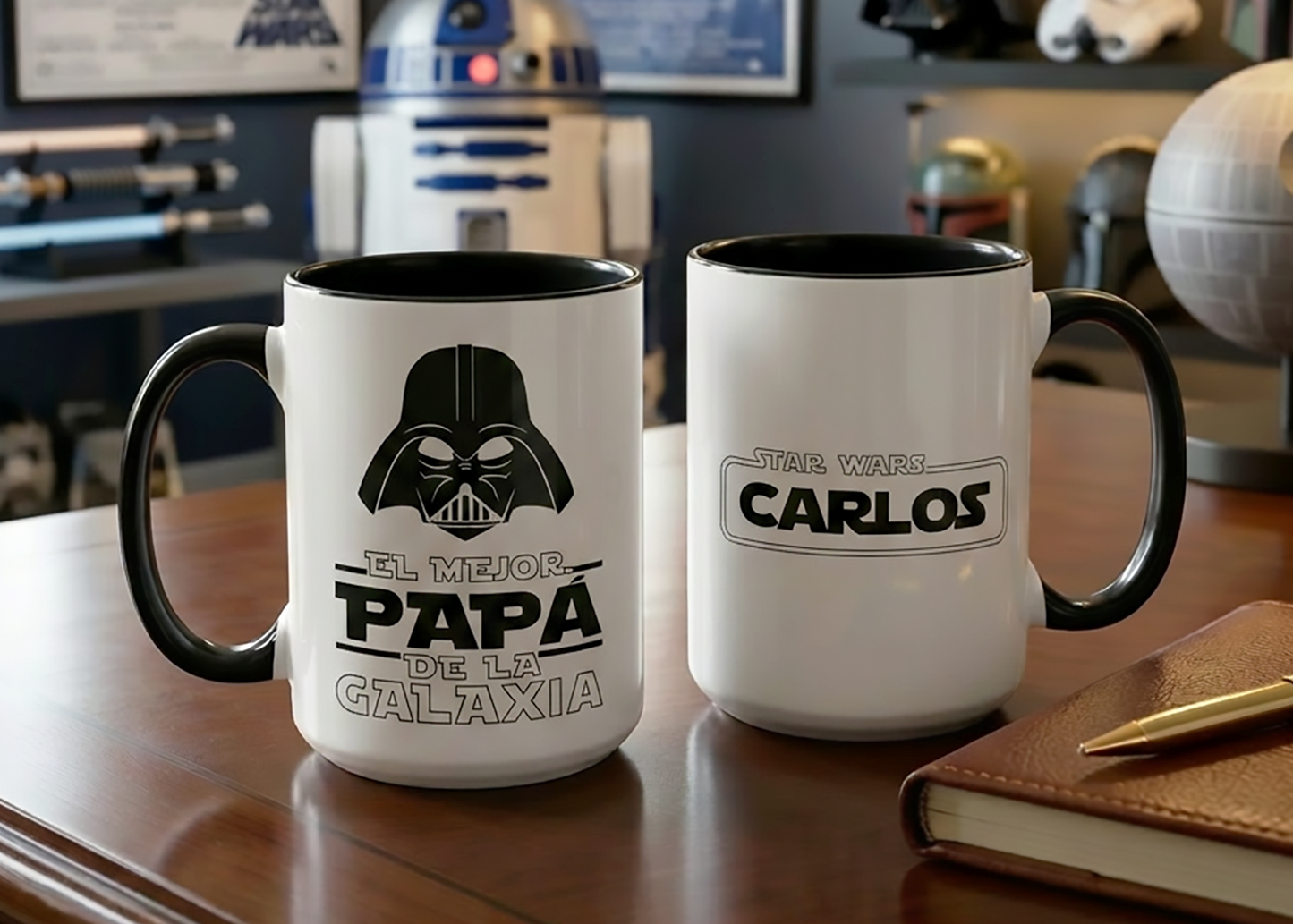 Taza El Mejor Papá de la Galaxia Personalizado con Nombre | Tazas para Papá | Taza Blanca y Negra de 15 oz