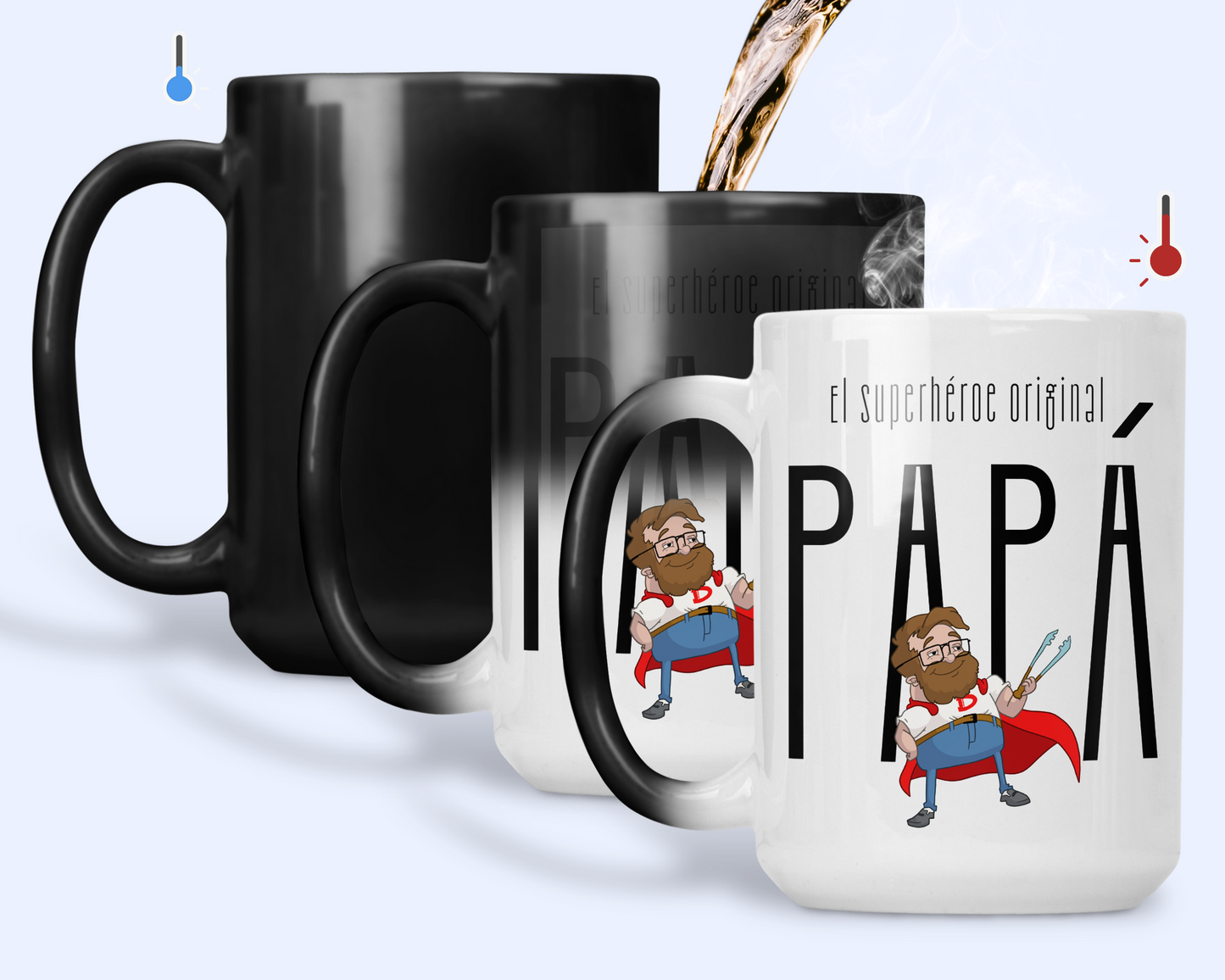 Taza El Superhéroe Original Papá - Taza Mágica 15 oz - Tazas Día del Padre - Tazas para Papá