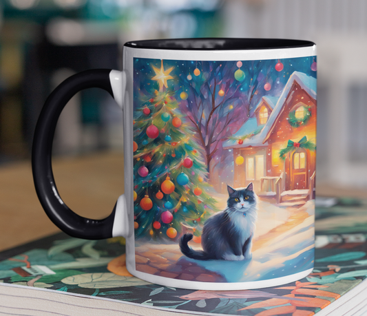 Taza Gato Blanco y Negro Navideño Taza Navidad Taza Navideña