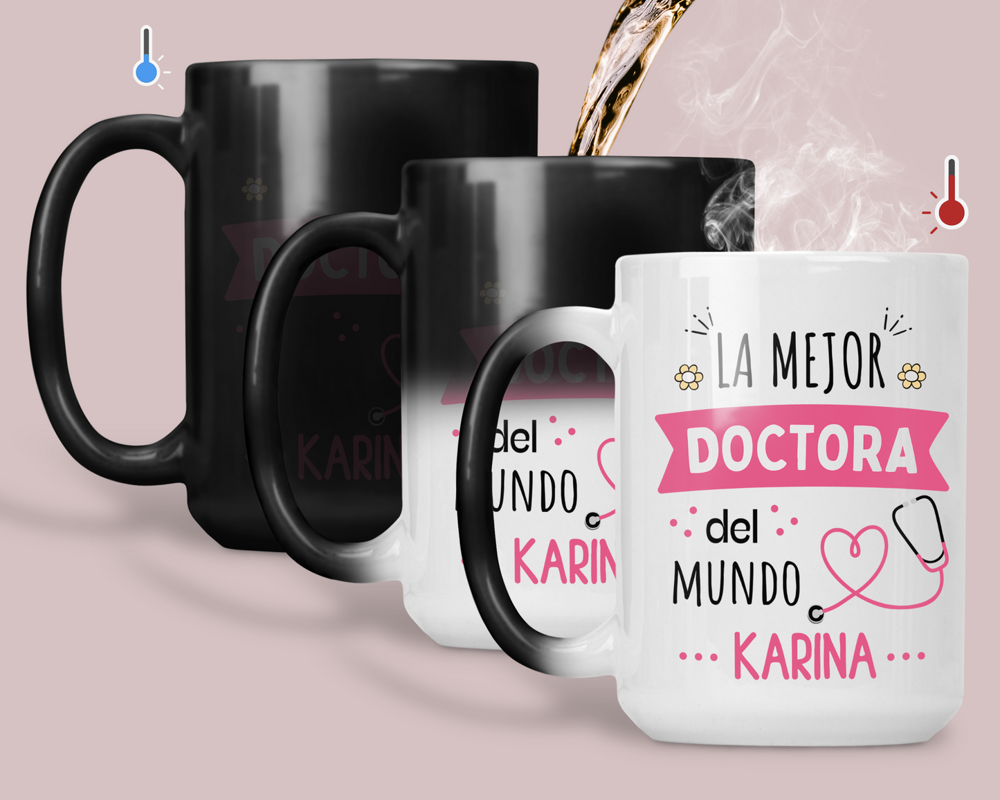 Taza La Mejor Doctora del Mundo Personalizado con Nombre - Taza Mágica 15 oz - Tazas para Doctores - Tazas Día de la Medicina
