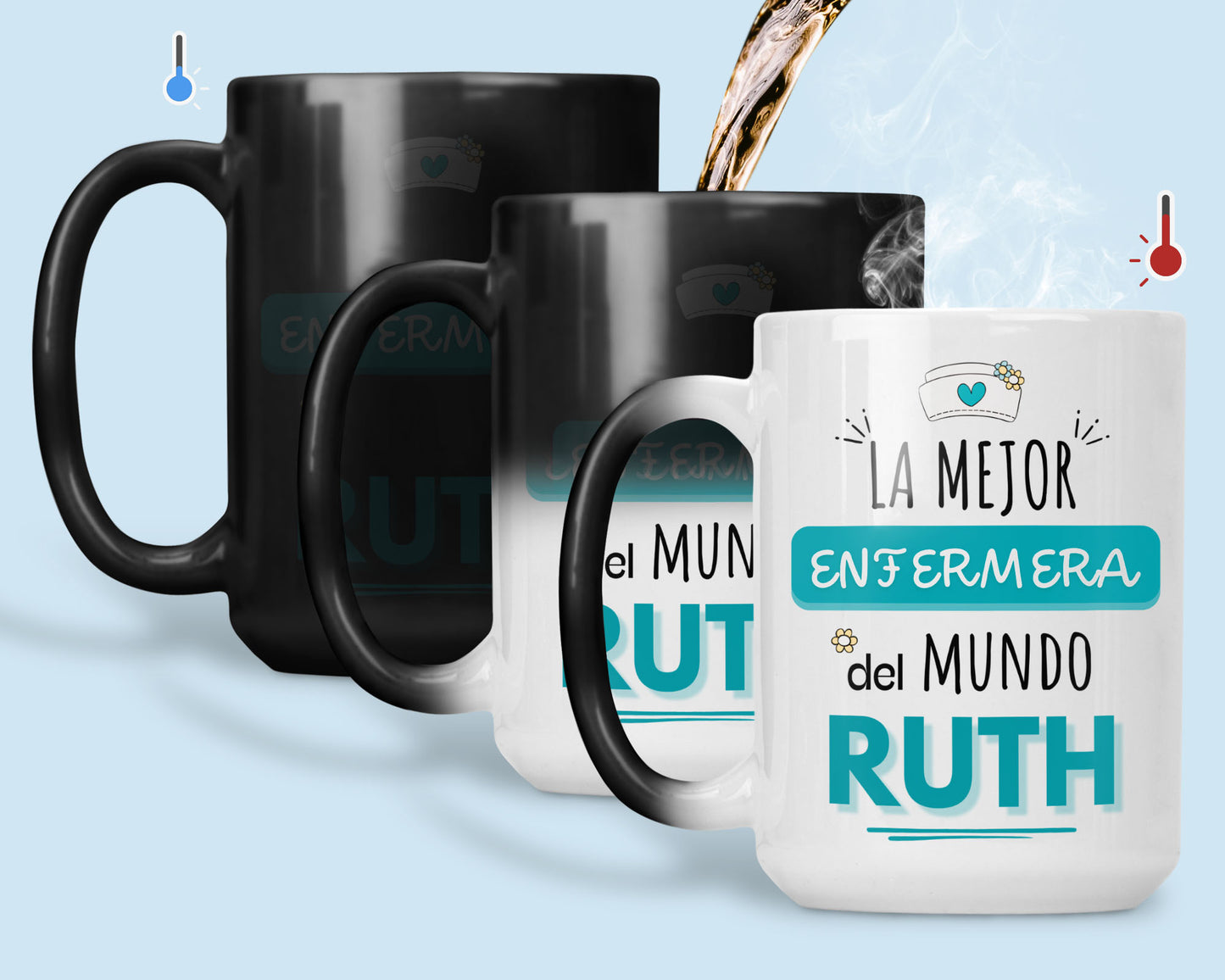 Taza La Mejor Enfermera del Mundo Personalizado con Nombre - Taza Mágica 15 oz - Taza Enfermera