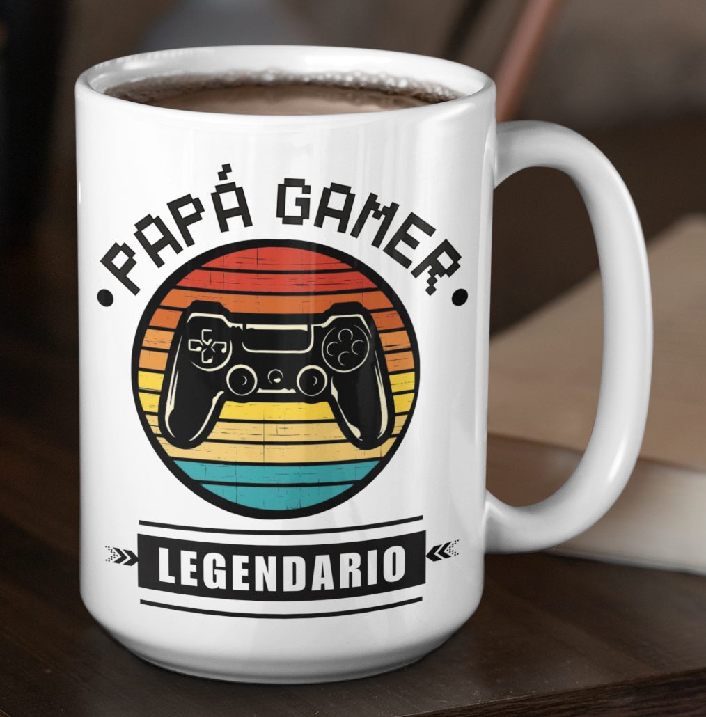 Taza Papá Gamer Legendario - Taza Blanca 15 oz -Tazas Día del Padre - Tazas para Papá