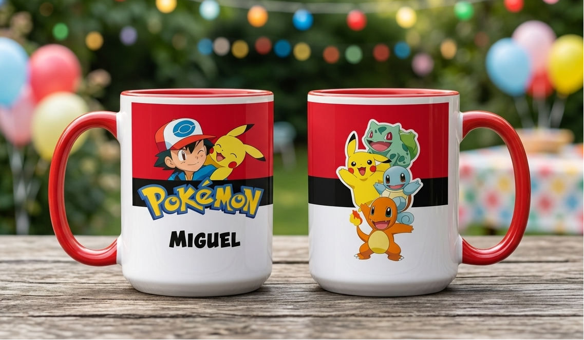 Taza Pokémon Personalizado con tu Nombre | Tazas Pokémon - Taza Blanca y Roja de 15 oz.