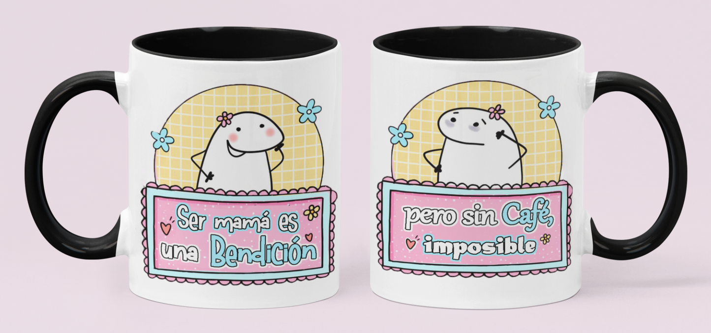 Taza Ser Mamá es una bendición, pero sin café imposible - Taza Blanca y Negra 11 oz - Taza Día de la Madre - Taza para Mamá