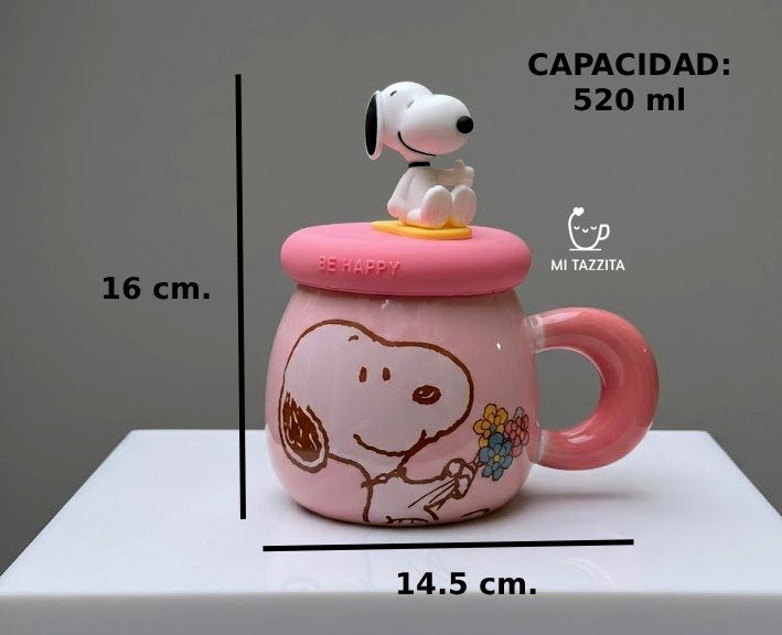 Taza Snoopy con Tapa del Personaje y Sorbete | Tazas de Snoopy