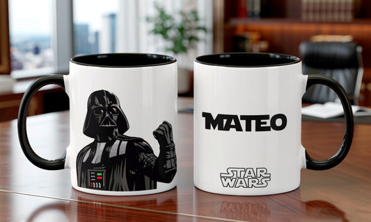 Taza Star Wars con tu Nombre Personalizado | Taza Star Wars | Taza Blanca y Negra de 11 oz
