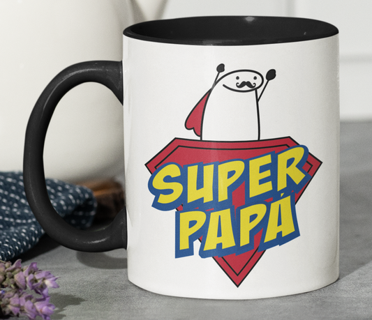 Taza Super Papá - Taza Blanca y Negra 11 oz -Tazas Día del Padre - Tazas para Papá