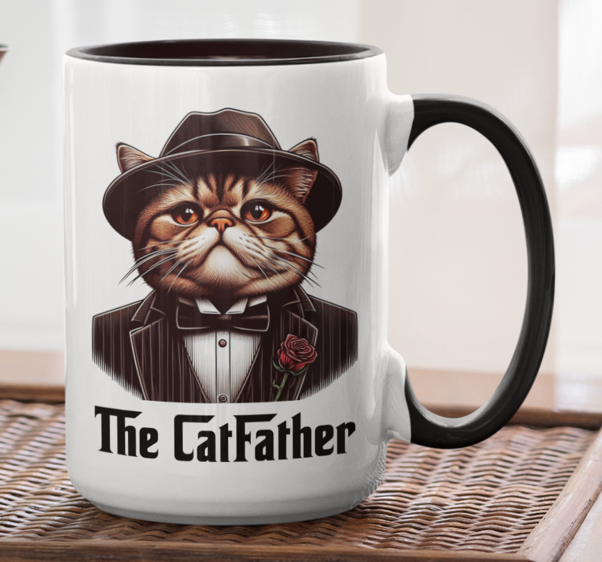 Taza The Cat Father - Taza Blanca y Negra 15 oz - Taza Gato