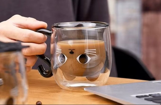 Taza Transparente de Gatito con Tapa