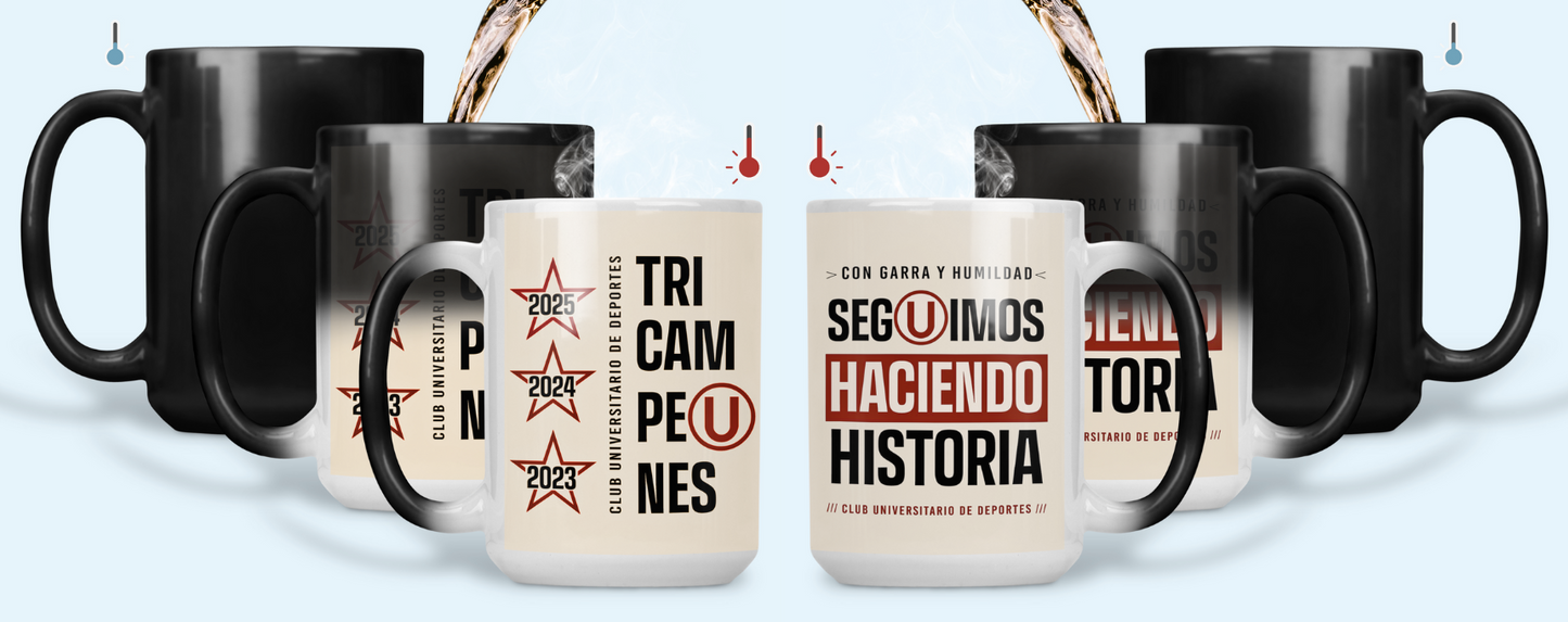 Taza Tricampeón Universitario - Taza Mágica 15 oz - Taza de Fútbol