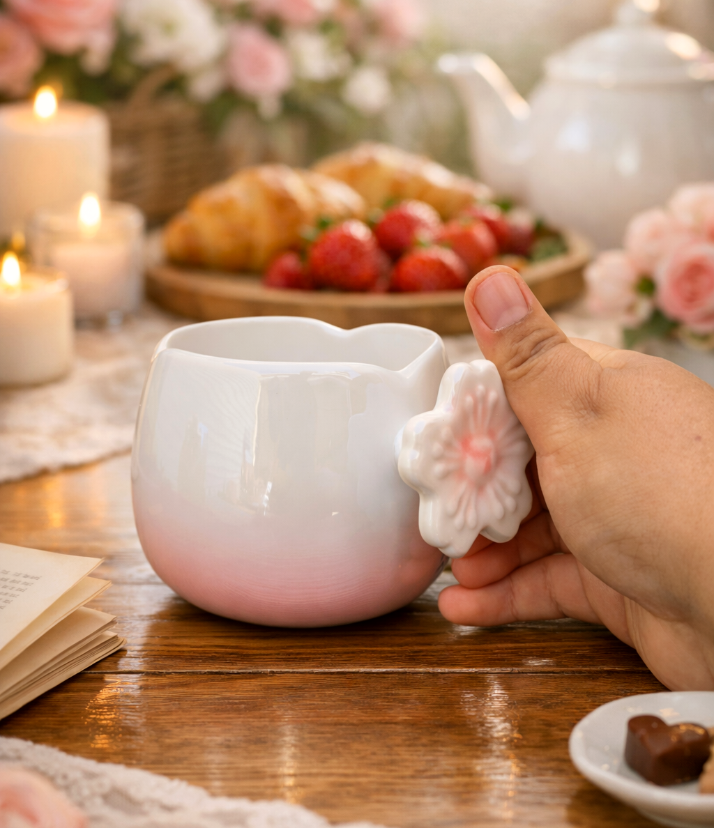 Taza Tulipán Degradado con Asa de Flor | Tazas para Ellas
